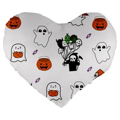 Halloween Jack O Lantern Vector Large 19  Premium Flano Heart Shape Cushions by Ravend