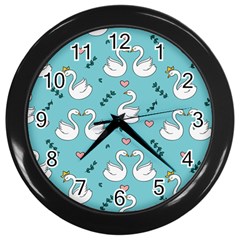 Elegant Swan Pattern Design Wall Clock (black) by Wegoenart