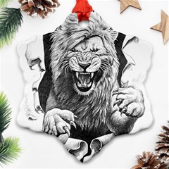 Drawing Angry Male Lion Roar Animal Snowflake Ornament (two Sides) by danenraven