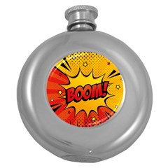 Explosion Boom Pop Art Style Round Hip Flask (5 Oz) by Wegoenart