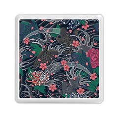 Japanese Wave Koi Illustration Seamless Pattern Memory Card Reader (square) by Wegoenart