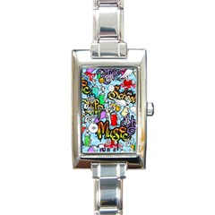 Graffiti Characters Seamless Patterns Rectangle Italian Charm Watch by Wegoenart