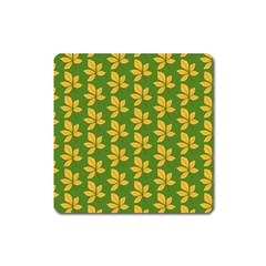 Orange Leaves Green Square Magnet by ConteMonfrey