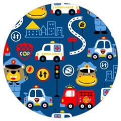 Car Cars Seamless Pattern Vector Rescue Team Cartoon Round Trivet by Wegoenart