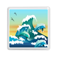 Dolphin Seagull Sea Ocean Wave Memory Card Reader (square) by Wegoenart