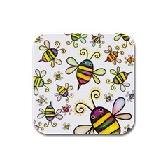 Bee Doodle Cartoon Rubber Square Coaster (4 Pack) by Wegoenart