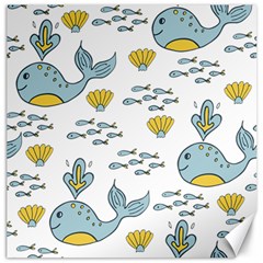 Cartoon Whale Seamless Background Pattern Canvas 16  X 16  by Jancukart