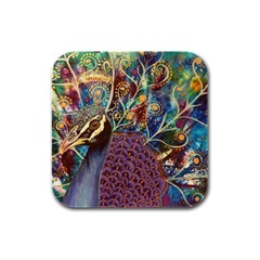 Peacock Mixed Media Bird Animal Rubber Square Coaster (4 Pack) by danenraven