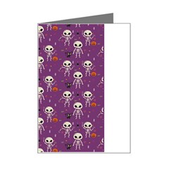 Background Halloween Pattern Pumpkin Skeleton Bat Mini Greeting Card by Ravend