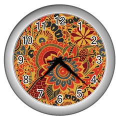 Bright Seamless Pattern-with-paisley-mehndi-elements-hand-drawn-wallpaper-with-floral-traditional-in Wall Clock (silver) by BangZart