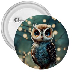 Owl Bird Bird Of Prey Ornithology Animal 3  Buttons by Pakemis