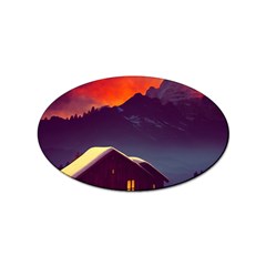 Cabin Mountains Snow Sun Winter Dusk Sticker (oval) by Pakemis