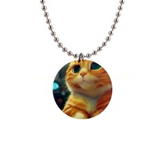 Cute Cat Cat Feline 3d 1  Button Necklace by Pakemis