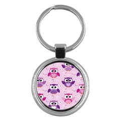 Seamless Cute Colourfull Owl Kids Pattern Key Chain (round) by Pakemis