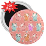 Cute Kawaii Kittens Seamless Pattern 3  Magnets (100 pack) Front