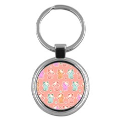 Cute Kawaii Kittens Seamless Pattern Key Chain (round) by Pakemis