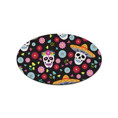 Day Dead Skull With Floral Ornament Flower Seamless Pattern Sticker (oval) by Pakemis