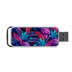 Background With Violet Blue Tropical Leaves Portable Usb Flash (one Side) by Pakemis