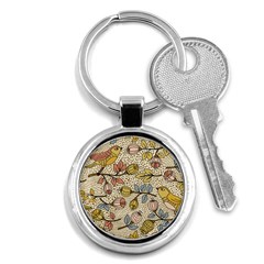 Seamless Pattern With Flower Bird Key Chain (round) by Pakemis