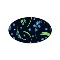 Abstract Wild Flower Dark Blue Background Blue Flowers Blossoms Flat Retro Seamless Pattern Daisy Sticker (oval) by Pakemis