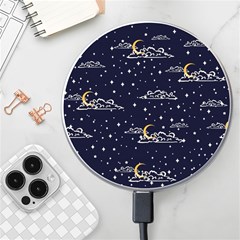 Hand Drawn Scratch Style Night Sky With Moon Cloud Space Among Stars Seamless Pattern Vector Design Wireless Charger by Pakemis