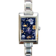 Marine Seamless Pattern Thin Line Memphis Style Rectangle Italian Charm Watch by Pakemis