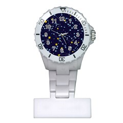 Seamless Pattern With Cartoon Zodiac Constellations Starry Sky Plastic Nurses Watch by Pakemis