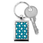 Elegant Swan Pattern With Water Lily Flowers Key Chain (Rectangle) Front