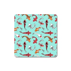 Pattern-with-koi-fishes Square Magnet by Pakemis