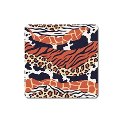 Mixed-animal-skin-print-safari-textures-mix-leopard-zebra-tiger-skins-patterns-luxury-animals-textur Square Magnet by Pakemis