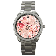 Beautiful-seamless-spring-pattern-with-roses-peony-orchid-succulents Sport Metal Watch by Pakemis