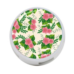 Cute-pink-flowers-with-leaves-pattern 4-port Usb Hub (one Side) by Pakemis