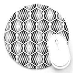 Halftone-tech-hexagons-seamless-pattern Round Mousepad by Pakemis