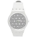 Halftone-tech-hexagons-seamless-pattern Round Plastic Sport Watch (M) Front