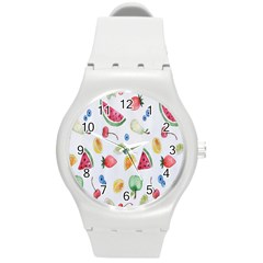 Fruit Summer Vitamin Watercolor Round Plastic Sport Watch (m) by artworkshop