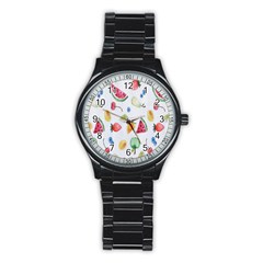 Fruit Summer Vitamin Watercolor Stainless Steel Round Watch by artworkshop