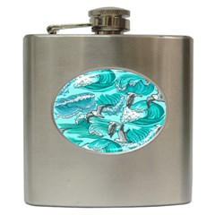 Sea-waves-seamless-pattern Hip Flask (6 Oz) by Pakemis