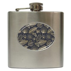 Elegant-pattern-with-golden-tropical-leaves Hip Flask (6 Oz) by Pakemis