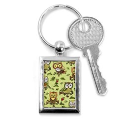 Seamless-pattern-with-flowers-owls Key Chain (rectangle) by Pakemis