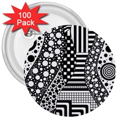 Black And White 3  Buttons (100 Pack)  by gasi