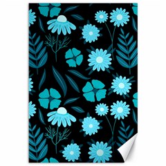 Flower Nature Blue Black Art Pattern Floral Canvas 12  X 18  by Uceng