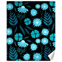 Flower Nature Blue Black Art Pattern Floral Canvas 11  X 14  by Uceng