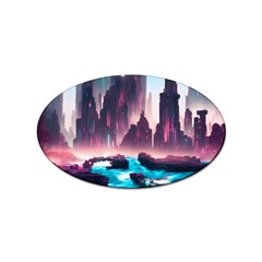 Urban City Cyberpunk River Cyber Tech Future Sticker Oval (10 Pack) by Uceng