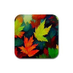 Leaves Foliage Autumn Nature Forest Fall Rubber Square Coaster (4 Pack) by Uceng