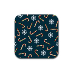 Christmas Seamless Pattern With Candies Snowflakes Rubber Square Coaster (4 Pack) by Uceng