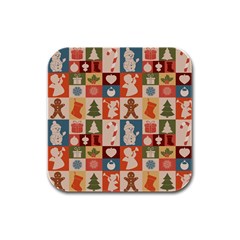 Cute Christmas Seamless Pattern Vector  - Rubber Square Coaster (4 Pack) by Uceng