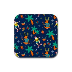 Colorful Funny Christmas Pattern Rubber Coaster (square) by Uceng