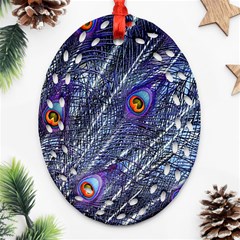 Peacock-feathers-color-plumage Blue Ornament (oval Filigree) by danenraven