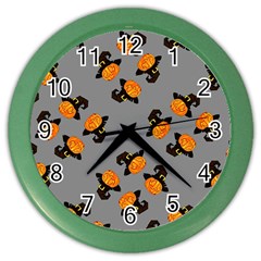 Pumpkin Heads With Hat Gray Color Wall Clock by TetiBright