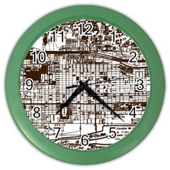 Antique Oriental Town Map  Color Wall Clock by ConteMonfrey